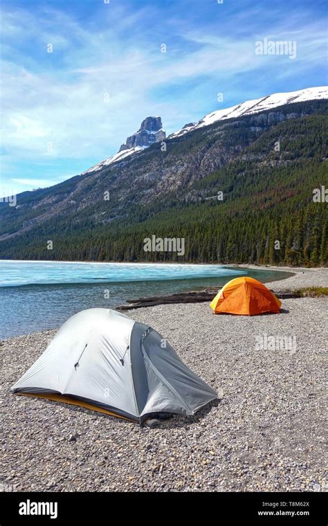 Backpacking Camping Tents Glacier Lake Beach Famous Hiking Trail On