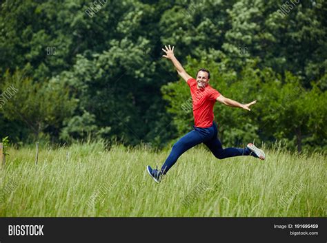 Happy Man Jumping Joy Image And Photo Free Trial Bigstock