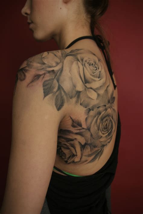 Roses sleeve black & white temporary tattoo. Beautiful Black & White Roses | Tattoos, Rose shoulder ...