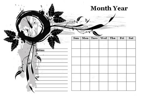 monthly blank calendar  designer monochrome