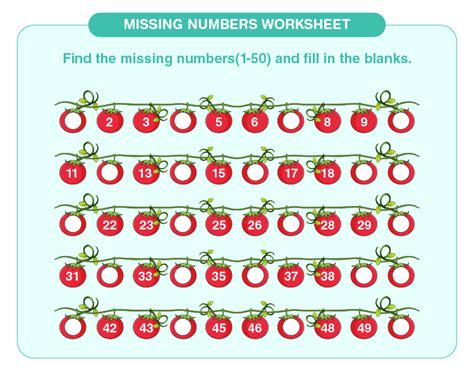 Missing Numbers 1 50 Worksheet Teaching And Learning Resources For