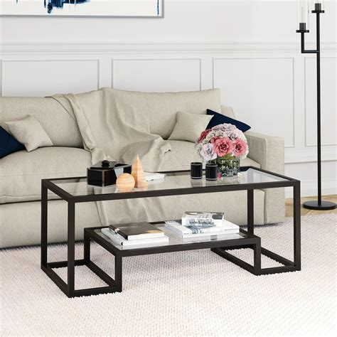 Evelynandzoe Contemporary Coffee Table With Glass Top And Shelf Walmart