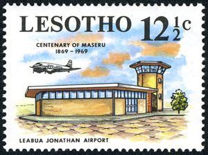 Stamp: Leabua Jonathan Airport (Lesotho) (Centenary of Maseru, capital of Lesotho) Mi:LS 69,Sn ...