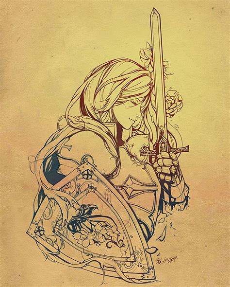Female Crusader Tattoo Line Art By Diversity On Deviantart Knight