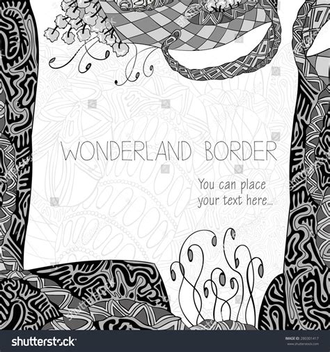 Wonderland Border Black White Vector Illustration Stock Vector Royalty