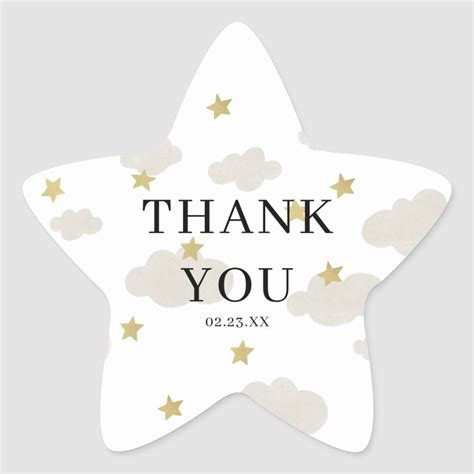 Clouds And Gold Stars Thank You With Date Star Sticker Zazzle