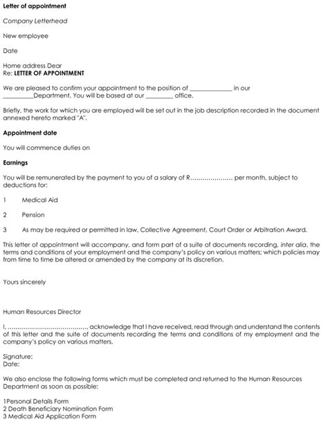 samples  appointment letter format    word