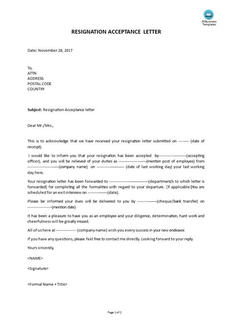 Acceptance Of Resignation Letter Format Sample Resignation Letter Zohal