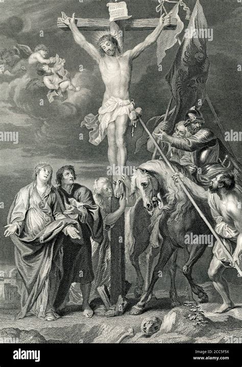 An Engraved Illustration Of The Crucifixion Of Jesus Christ From A
