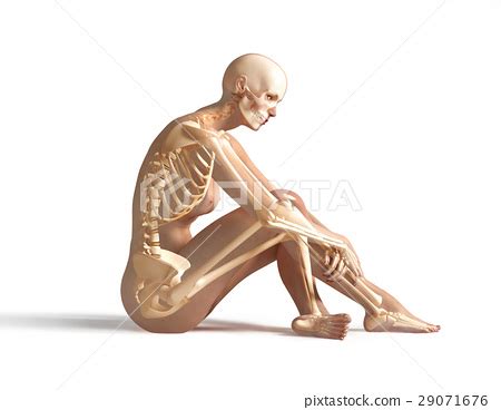 Woman Sitting On Floor With Bone Skeleton Pixta