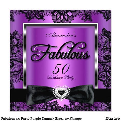 Fabulous 50 Party Purple Damask Black Lace Invitation In