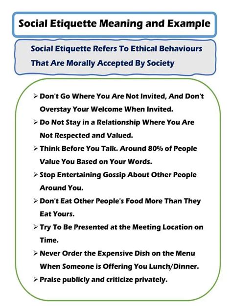 Social Etiquette Meaning And Example