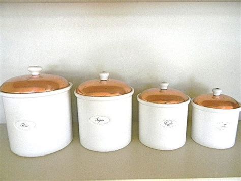 Ceramic canister set 4 vintage hand very practical and original kitchen canisters. Vintage white and copper kitchen canister set | Etsy ...