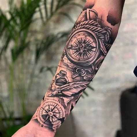 Treasure Sign Compass Mens Forearms Tattoo Design Ideas Arrow Forearm