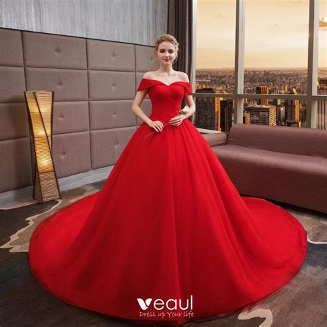Modest Simple Solid Color Red Wedding Dresses 2019 A Line Princess