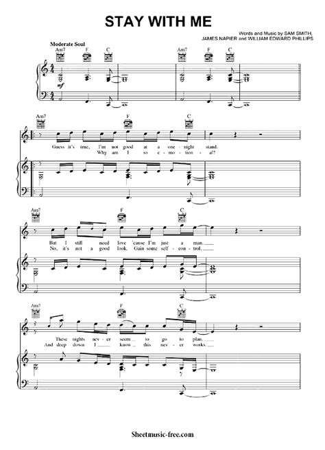 Am f c no it's not a good look, gain some self control am f c and deep down i know this never works am f c but you can lay with me so it doesn't hurt. Stay With Me Piano Chords Sheet Music - Sheet and Chords ...