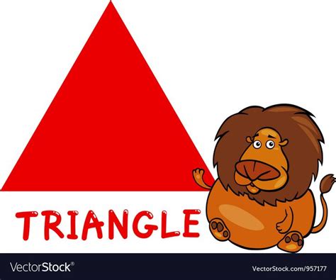 Cartoon Illustration Of Triangle Basic Geometric Shape With Funny Lion