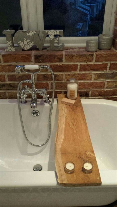 The bathtub tray is one of the few accessories you can add to this room. DIY Bathtub Caddy | Your Projects@OBN