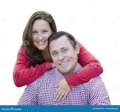 Attractive Happy Caucasian Couple Portrait Isolated On White Stock