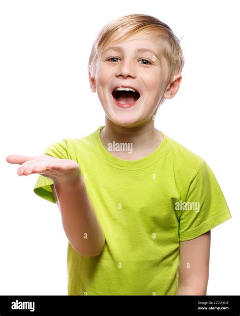 Boy Showing Something Stock Photo Alamy