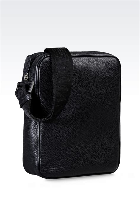Emporio Armani Small Leather Shoulder Bag In Black For Men Lyst