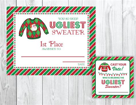 Ugly Sweater Christmas Party Voting Cards Awards Tacky Etsy