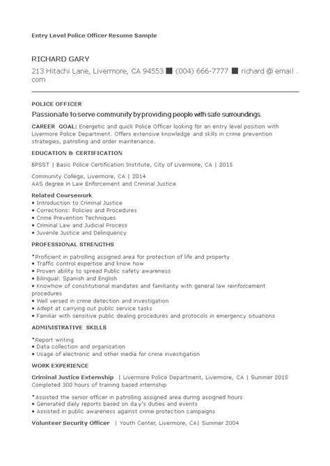 Kostenloses Entry Level Police Officer Resume