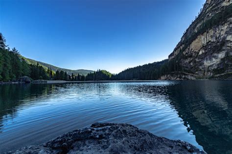 Blue Sky Clouds Daylight Forest Lake Lakeside Landscape