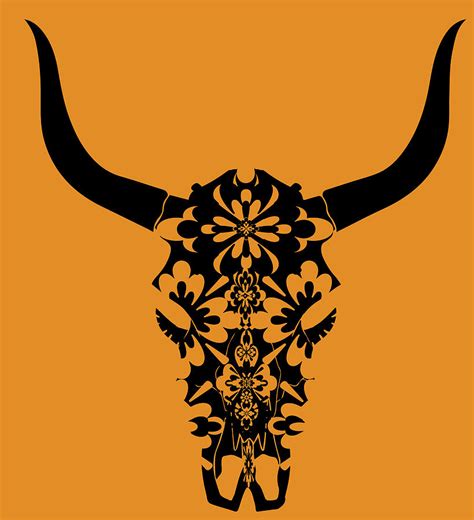 Wild West Cow Skull Horns Black White Vector Clip Art Illustrati
