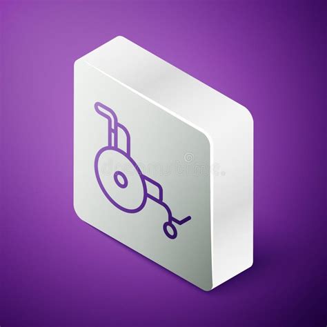 Isometric Line Wheelchair For Disabled Person Icon Isolated On Purple