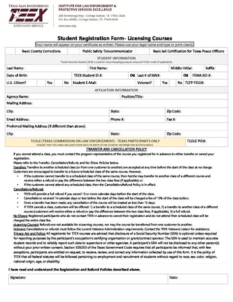 Student Registration Form | TEEX.ORG