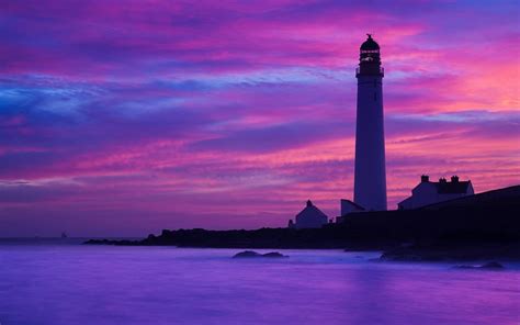 1080p Free Download Lighthouse Sunset Oceans Purple Sunsets
