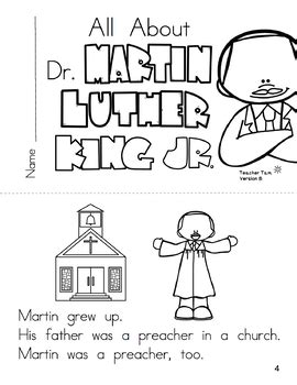 Create weekly first grade reading books. Martin Luther King Jr Book Kindergarten 1st Grade with ...