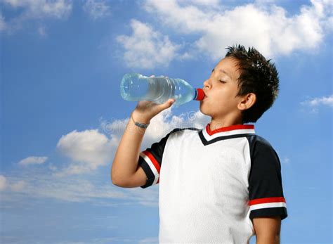 Thirsty Boy Drinking Water Out Stock Image Image Of Athlete Drinking