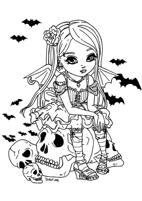 Color This Cute Little Vampire Girl Sitting On A Big Skull Witch