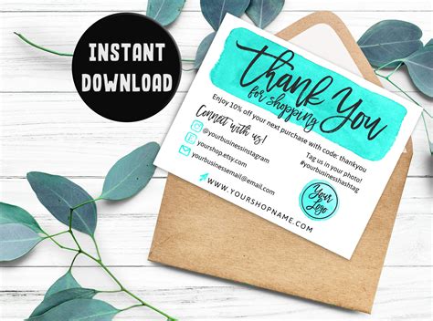 Teal Small Business Thank You Cards Thank You For Shopping Etsy