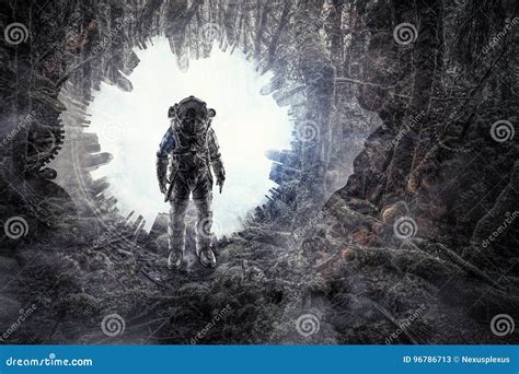 Astronaut In Forest Mixed Media Stock Image Image Of Cosmonaut