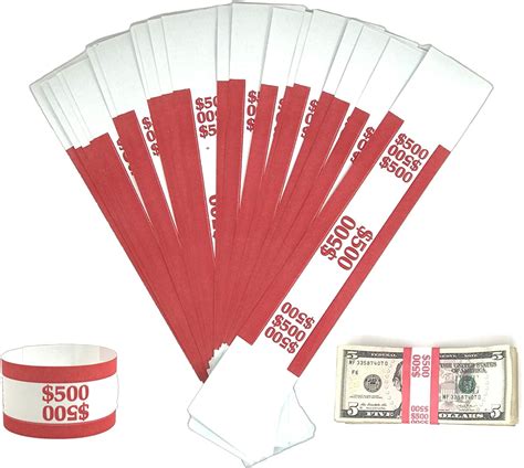 50 Red 5 Self Sealing Currency Bands Money Straps For Fives 500 Cash