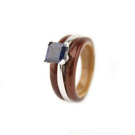 Sapphire And Rosewood Engagement Ring Wood And Metal Wedding Ring