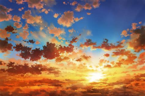 Download 2560x1700 Anime Landscape Sunset Clouds Sky