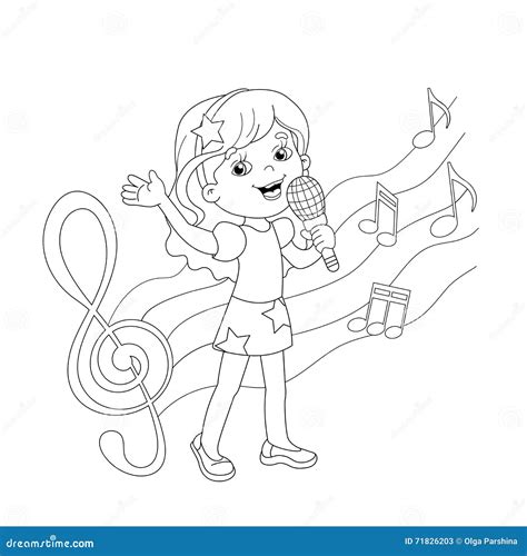 Coloring Page Outline Of Cartoon Girl Singing A Song Stock Vector Illustration Of Melody