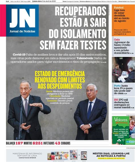 Capa Jornal De Notícias 2 Abril 2020 Capasjornaispt