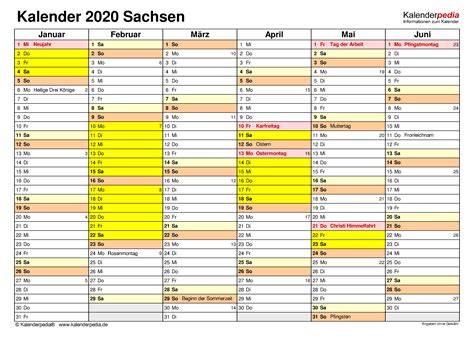 Kalender 2020 Sachsen Ferien Feiertage Pdf Vorlagen