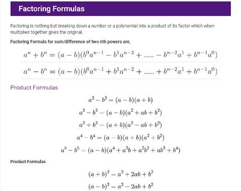 Solution Factoring Formulas With Examples Studypool