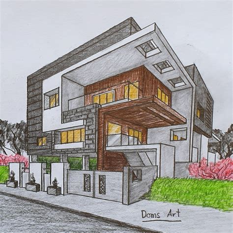 Modern House In 2 Point Perspective By Doms Art Perspective Drawing