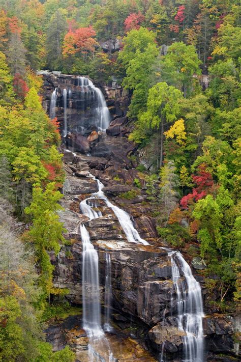 Dramatic Whitewater Falls In Autumn In The Nantahala National Forest Of