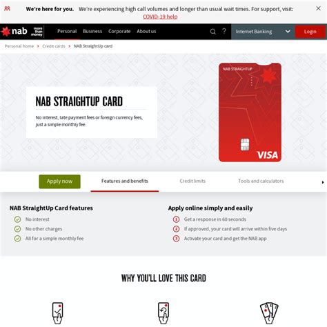 Information about credit cards and card offers is accurate as of the date of publication. NAB StraightUp Visa Credit Card - No Interest, Late Payment or Foreign Currency Fees (Monthly ...