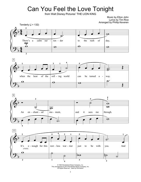 Can You Feel The Love Tonight Sheet Music By Elton John Easy Piano