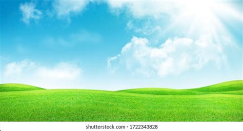 Green Grass Field Blue Sky Bright Stock Photo Edit Now 1722343828