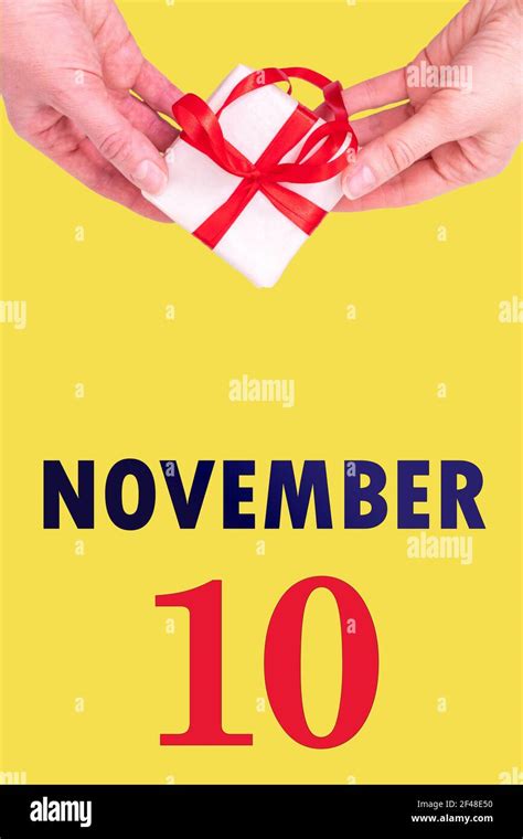 November 10th Festive Vertical Calendar With Hands Holding White T